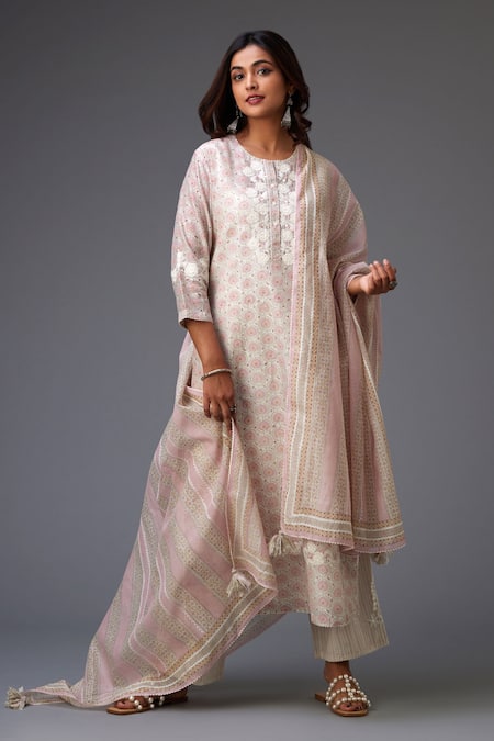 KORA Silk Chanderi Printed Kurta Pant Set 