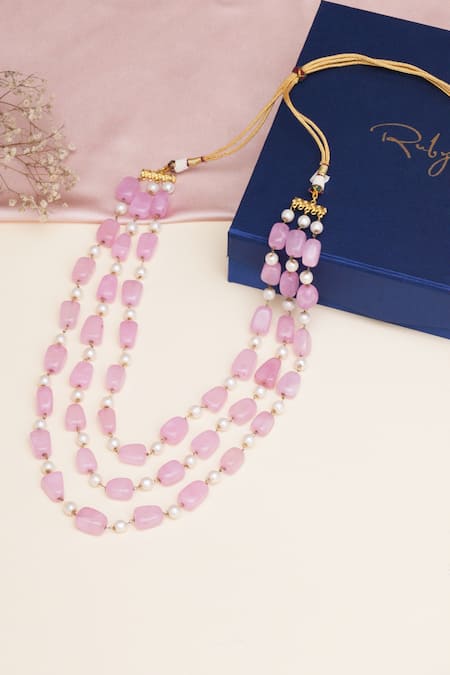 Two Strands Germany Necklace Puffy Pink Beads - Ruby Lane