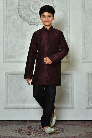 Buy Petite Pomme Wine Silk Embroidery Botanic Pattern Full Sleeve Kurta at Aza Fashions Buy_Petite Pomme_Wine Silk Embroidery Botanic Pattern Full Sleeve Kurta _at_Aza_Fashions