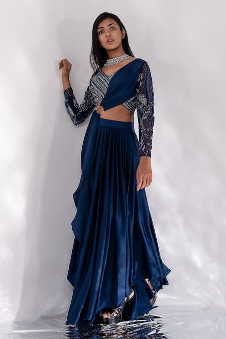 Party Wear Blue Color Georgette Sequence Thread Work Lehenga Saree –  urban-trend.co.in