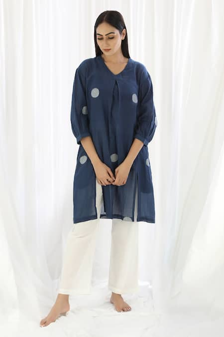 KHAT Handwoven Cotton Polka Pattern Tunic & Pant Set 