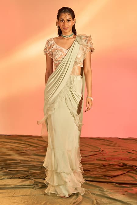 J by Jannat Pre-Draped Saree With Hand Embroidered Blouse 