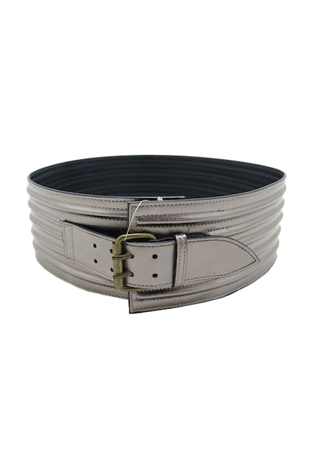 Shop_Trov_Grey Ash Metallic Belt _at_Aza_Fashions