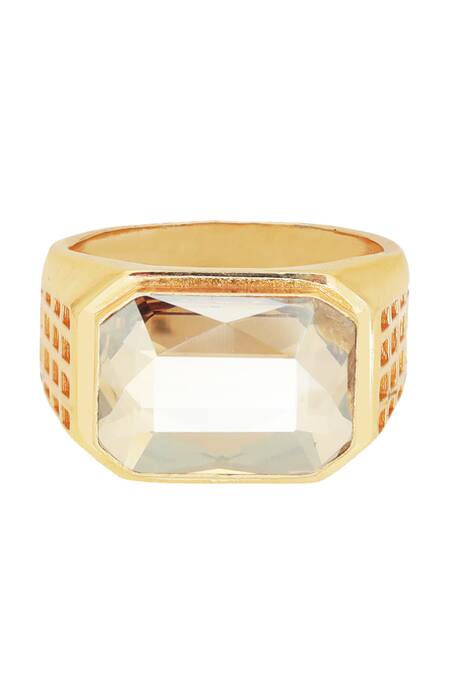 ESME_Gold Plated Stone Embellished Geometric Ring _Online_at_Aza_Fashions