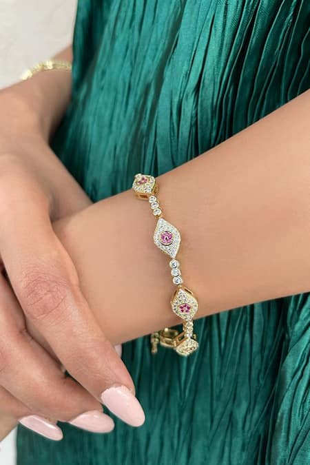 The Jewel Factor Emira Evil Eye Charm Embellished Bracelet 