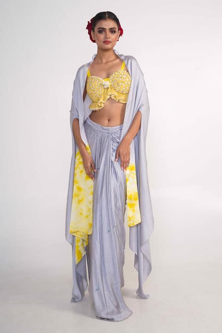 Merge Design Ice Blue Tie Dye Dhoti Set 