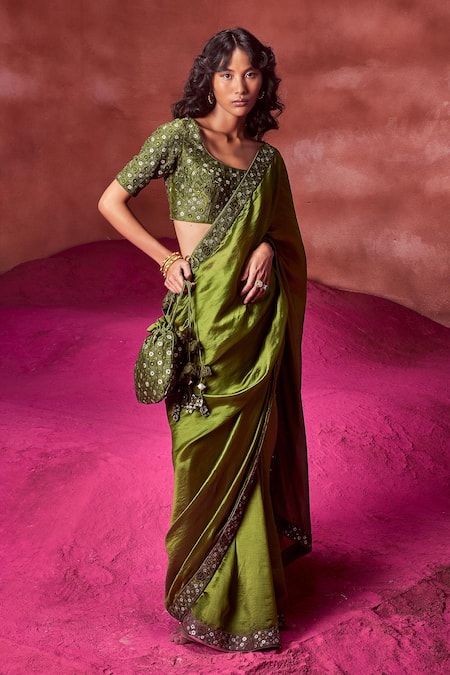 Punit Balana Border Embroidered Saree With Blouse 