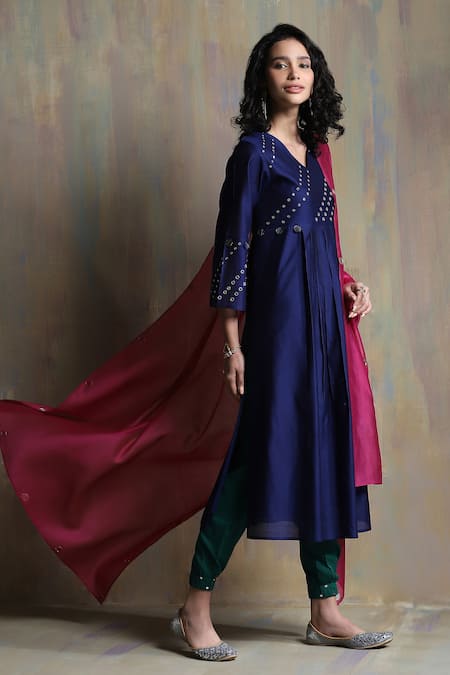 Charkhee Chanderi Mirror Work Kurta Joggers Set 