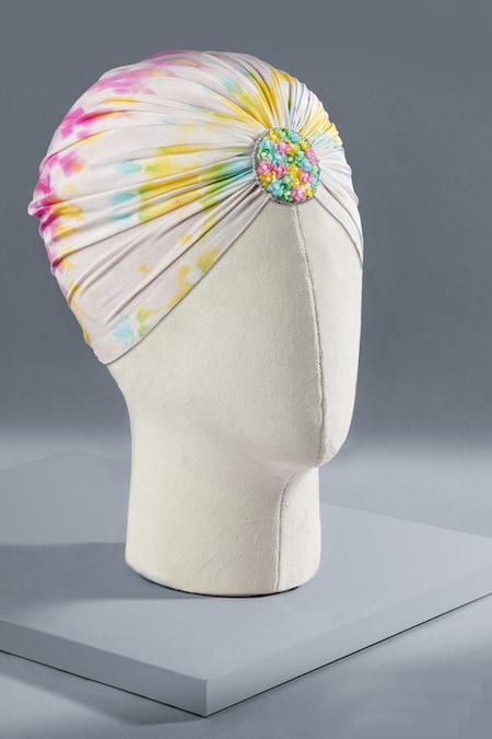 Buy_Hair Drama CO_White Tie Dye Hand Turban _Online_at_Aza_Fashions