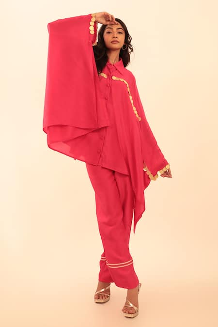 Vanshika Agarwal Label Fuchsia Kaftan Top & Pant Set 