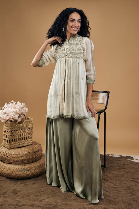 Soup By Sougat Paul Azra Embellished Top With Flared Pant 