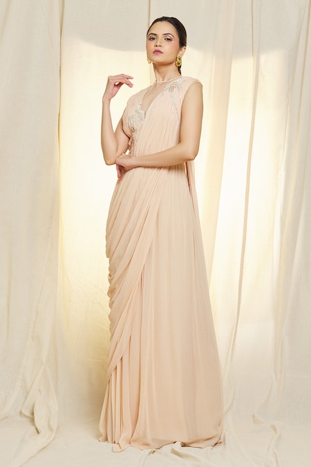 Pankhi - Designer Nude Drape Saree Gown | Nidhika Shekhar