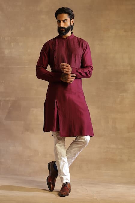 Raghavendra Rathore Jodhpur Purple Silk Embroidered Geometric Pattern Asymmetric Kurta