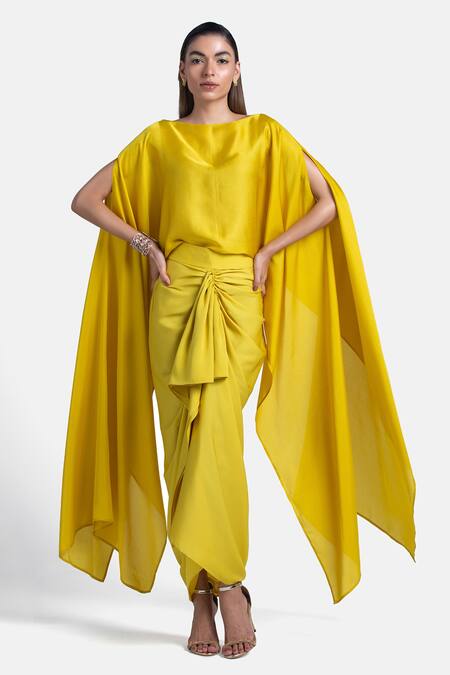 431-88 By Shweta Kapur Yellow Satin Samara Skirt