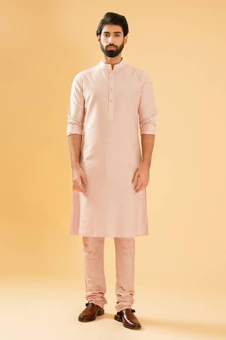 Buy Raghavendra Rathore Blue Pink Silk Raw Half Button Placket Kurta Online at Aza Fashions Buy_Raghavendra Rathore Blue_Pink Silk Raw Half Button Placket Kurta _Online_at_Aza_Fashions