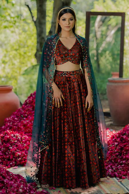 Bollywood Red Lehenga Blouse with Embroidered Fabric LLCV110364