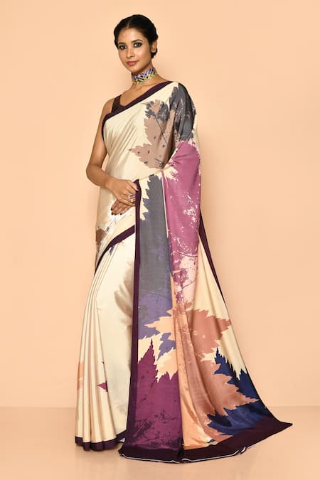 Naintara Bajaj Yellow Crepe Printed Digital Leaf Saree