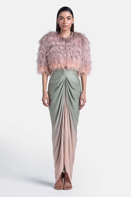 431-88 by Shweta Kapur Ombre Draped Chiffon Skirt 