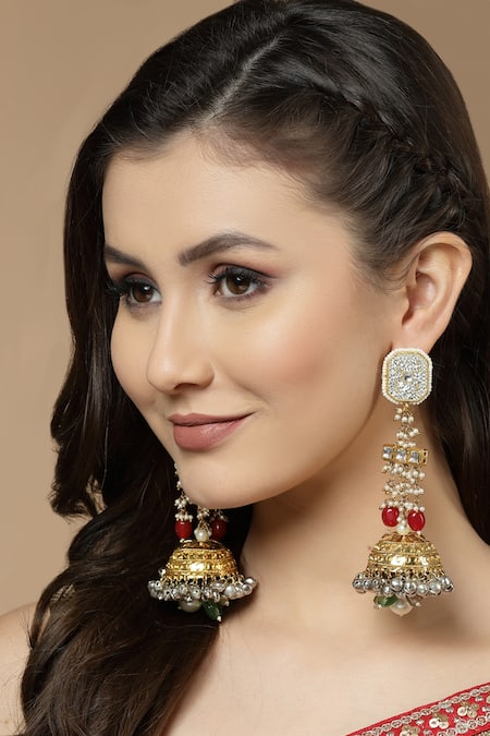 Shop Dugran By Dugristyle Multi Color Ghungroo Drop Long Jhumkis at Aza Fashions Shop_Dugran By Dugristyle_Multi Color Ghungroo Drop Long Jhumkis _at_Aza_Fashions