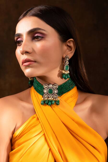 Shop Ishhaara Gold Plated Stones Layered Onyx Necklace Set Online at Aza Fashions Shop_Ishhaara_Gold Plated Stones Layered Onyx Necklace Set _Online_at_Aza_Fashions