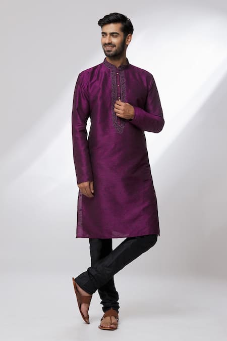 Samyukta Singhania Magenta Kurta Jacquard Silk Brocade Woven And Embroidered Thread Work & Set 