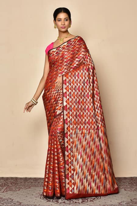 Nazaakat by Samara Singh Multi Color Saree Banarasi Cotton Silk Woven Geometric 