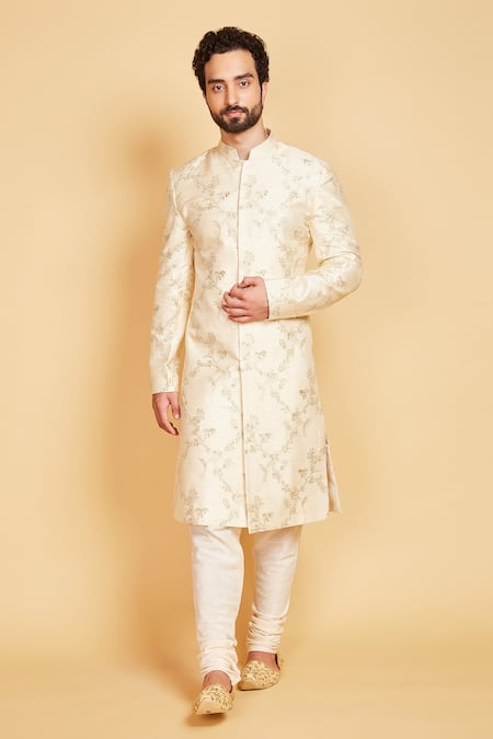 Amrin khan Zari Floral Work Sherwani Set 