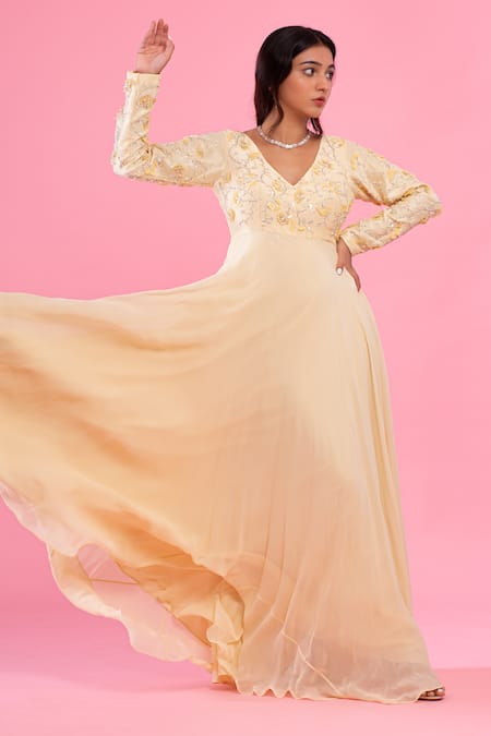 PIRI INDIA Hand Embroidered & Flared Gown 