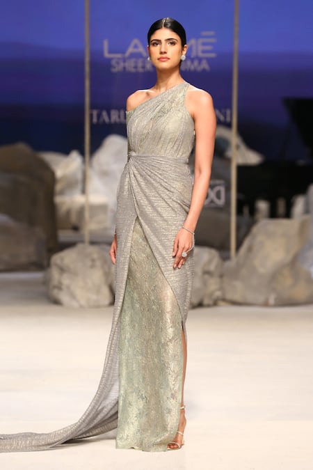 Tarun Tahiliani French Lace Draped Gown 