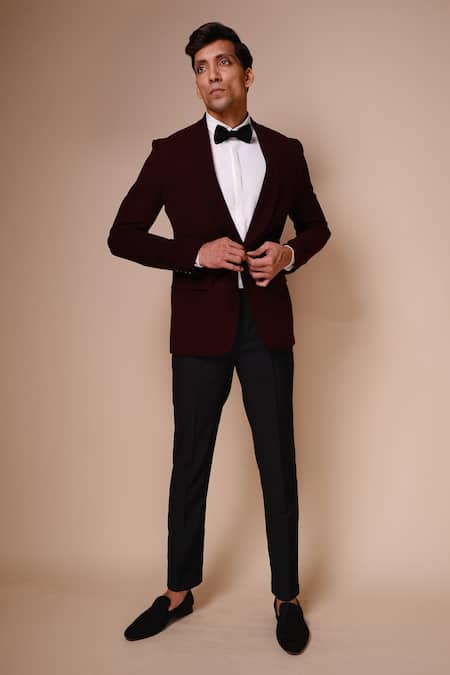 Burgundy Velvet Shawl Lapel Tuxedo