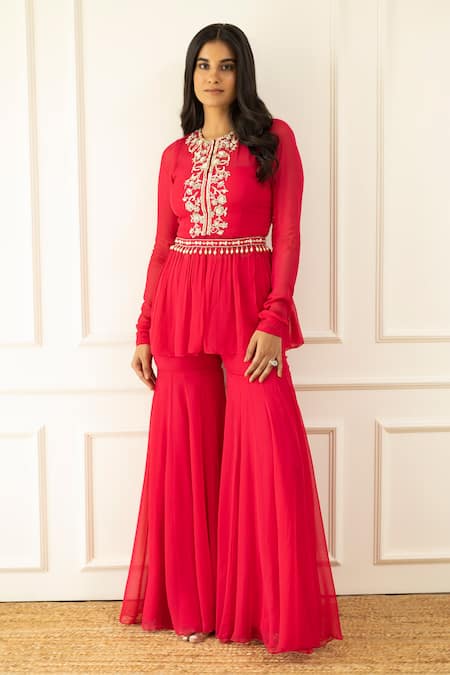 Label Sanya Gulati Embroidered Peplum & Gharara Set 