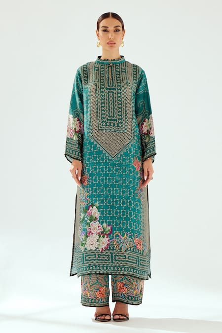 Rajdeep Ranawat Champa Silk Floral & Geometric Pattern Kurta 