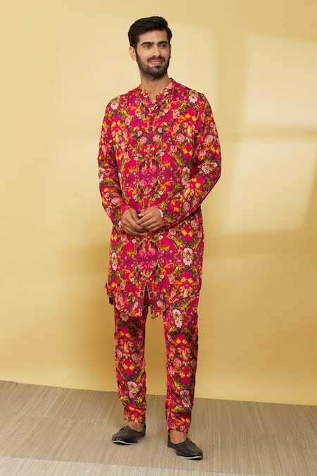 Mr. Ajay Kumar Silk Printed Kurta & Pant Set 