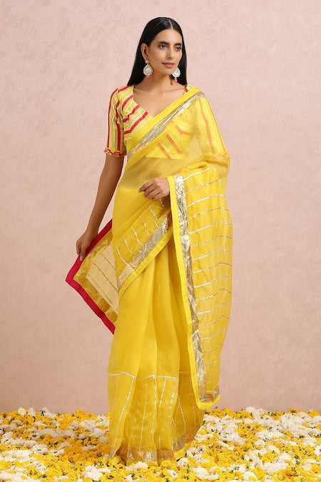 Label Nitika Striped Gota Embroidered Saree With Blouse 