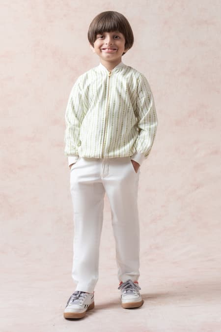 Thetaa Green Chanderi , Dot Print Bomber Jacket 