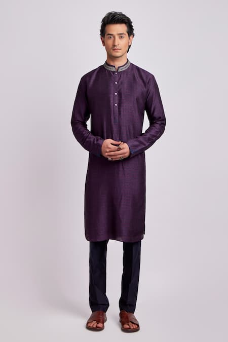 Bubber Couture Wine Silk, Cotton Embroidery Mikhail Diametric Print Kurta Set 