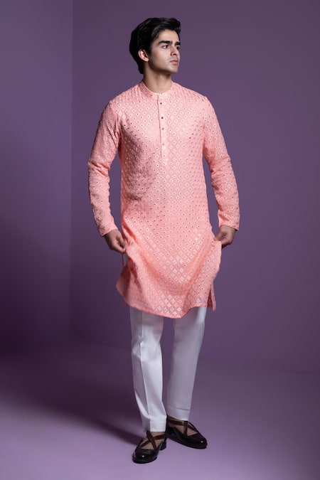 Contrast By Parth Mirror Work Embroidered Kurta With Pant 