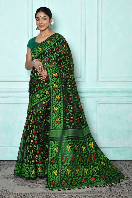 Adara Khan Multi Color Silk Cotton Woven Abstract Pattern Flower Jamdani Saree