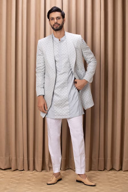 Ankit V Kapoor Faizal Jacquard Textured Jacket Kurta Set 