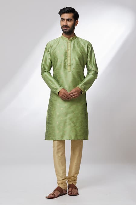Samyukta Singhania Green Jacquard, Silk Embroidery Floral Pattern Kurta 