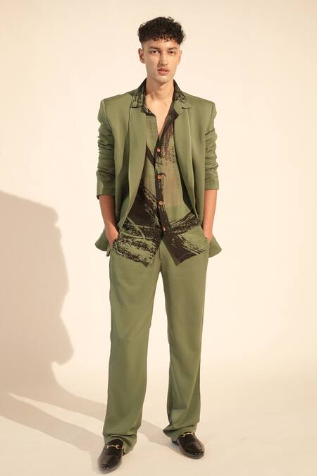 Nikita Mhaisalkar_Green Lurex, Linen Luxe Suiting Blazer And Pant Set _Online_at_Aza_Fashions