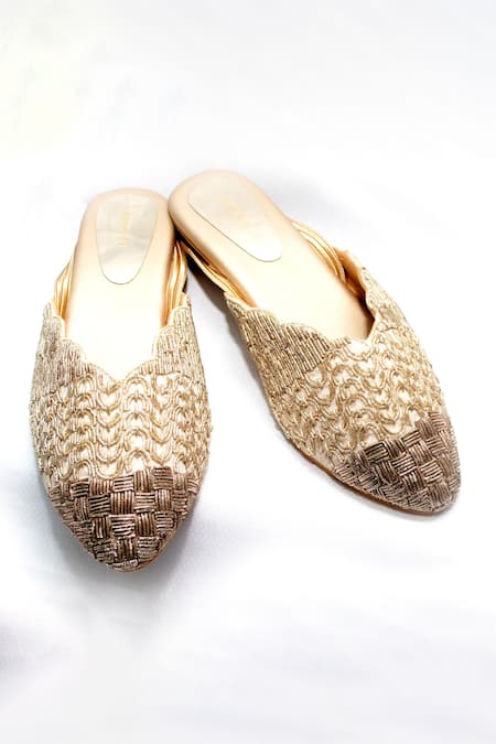 Shop Foot Fuel Cream Elodie Embroidered Mules at Aza Fashions Shop_Foot Fuel_Cream Elodie Embroidered Mules _at_Aza_Fashions