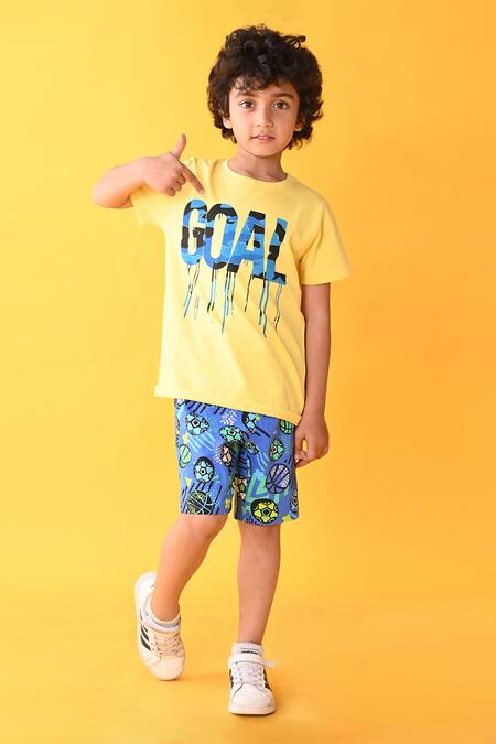 Anthrilo - Yellow Goal Print T-shirt And Shorts Set For Boys