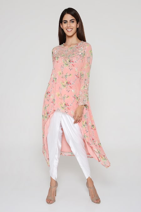 Bha sha Shamita Yoke Embroidered Tunic & Dhoti Pant Set 