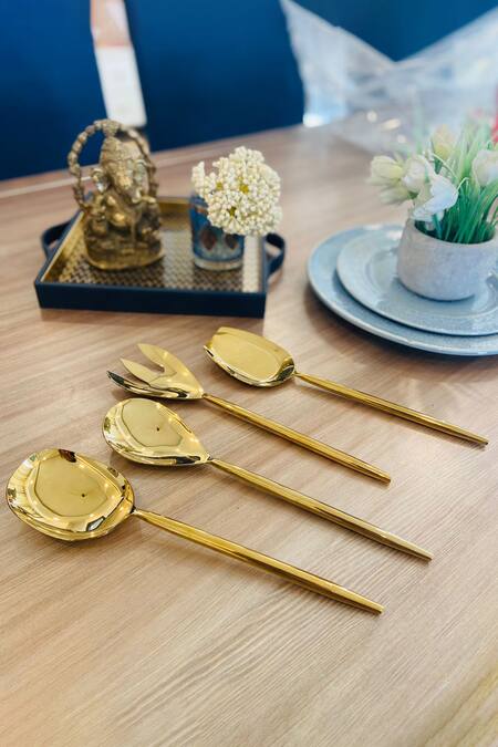 Mommywise Gold 304stainless Steel Plain Serving Spoons - Set Of 4