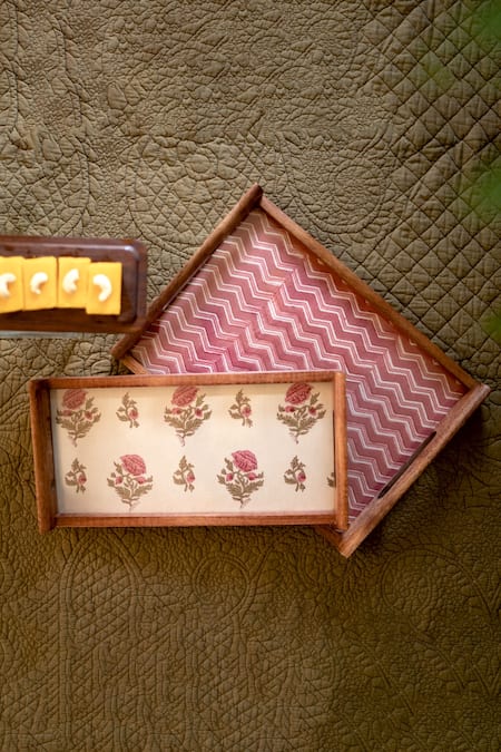 Courtyard Brown Glass, Wood, Fabric Chevron Sahul Serving Tray