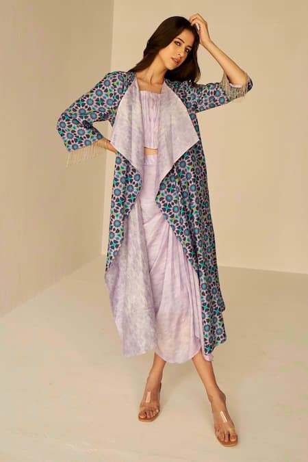 Betrue Reversible Kokand Print Cape Skirt Set 