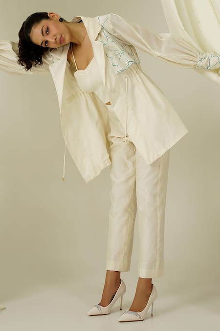 Sakshi Khetterpal Embroidered Chanderi Trench Pant Set 