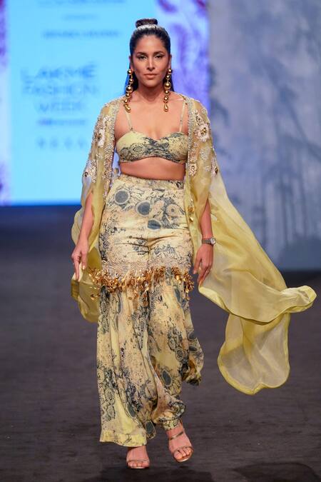 Bhumika Sharma Blue Organza, Georgette Embroidery, Floral Cape And Blossom Print Sharara Set at Aza Fashions Bhumika Sharma_Blue Organza, Georgette Embroidery, Floral Cape And Blossom Print Sharara Set _at_Aza_Fashions