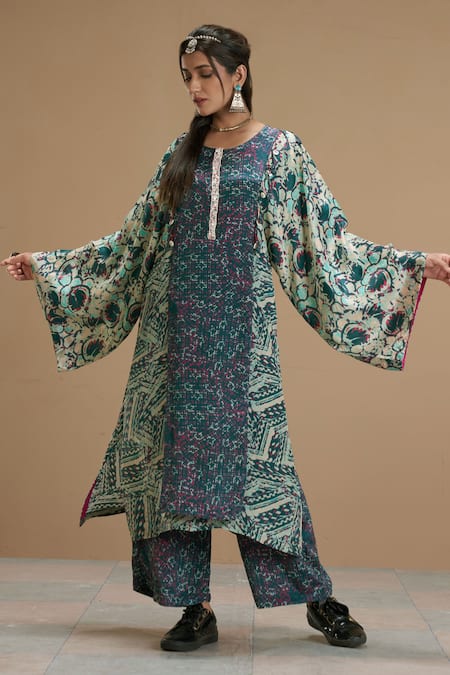 AFFROZ Flared Sleeve Abstract Print Kurta & Palazzo Set 